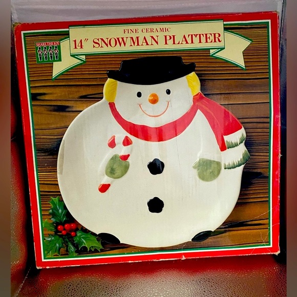 “Snowman” 14” Ceramic Platter - Vintage - Picture 2 of 9